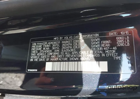 2016 Volvo Xc90 T6 Inscription из США, поврежденный, VIN YV4A22PL4G1038231